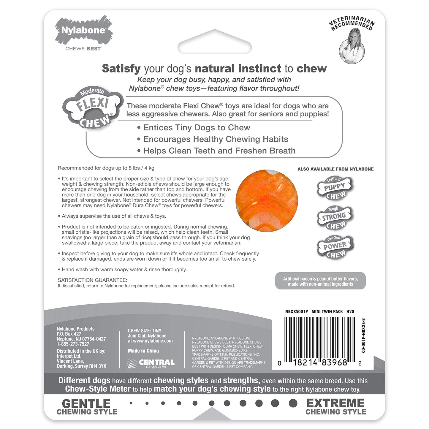 Nylabone Moderate Flexi Chew Bones – Peanut Butter & Bacon Flavor, XX-Small/Tiny Dogs, 2 Count