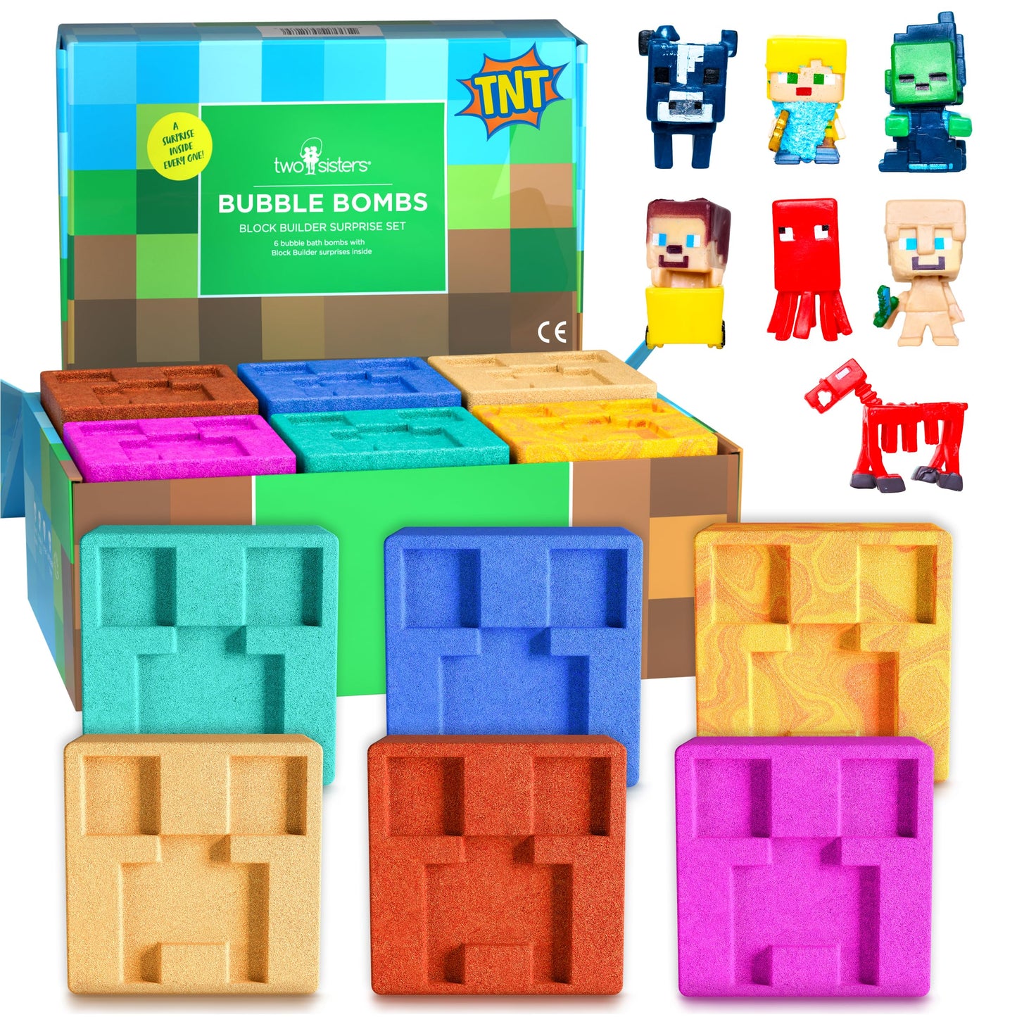 TNT Creeper Bath Bombs for Kids with Surprise Toys Inside (6 Pack) - Large Fizzy Bubble Mine Bomb - Easter Basket Stuffers for Boys, Fruity Scent Beauty and Personal Care Two Sisters