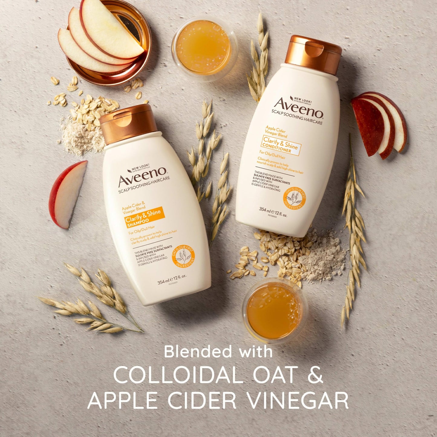 Aveeno Apple Cider Vinegar Shampoo + Conditioner Set, Hair Care Bundle for Balance & High Shine, Daily Clarifying & Soothing Scalp Shampoo