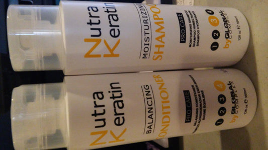 NUTRA KERATIN MOISTURIZING SHAMPOO AND BLANCING CONDITIONER 12 OZ EACH BOTTLE