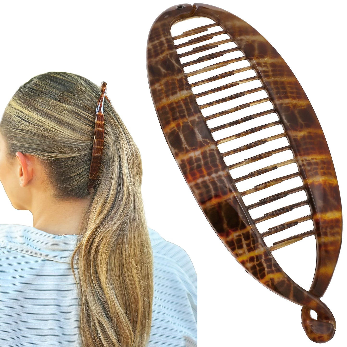 Camila Paris CP3097 French Extra Large Banana Clip Hair Comb, Classic Banana Clips Hair for Thick Hair Ponytail Holder Interlocking Styling Clips