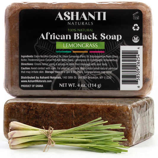 Ashanti Naturals African Black Soap Bar | Scented Natural Black Soap with Raw Shea Butter and Coconut Oil - 2pk 4oz Bars (Lemongrass) Beauty & Personal Care Ashanti Naturals