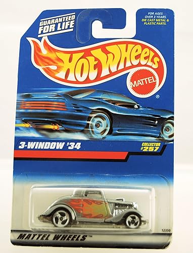 Hot Wheels - 1997 - 3 - Window 1934 - Collector #257 - Silver & Flames Paint - Limited Edition - Collectible