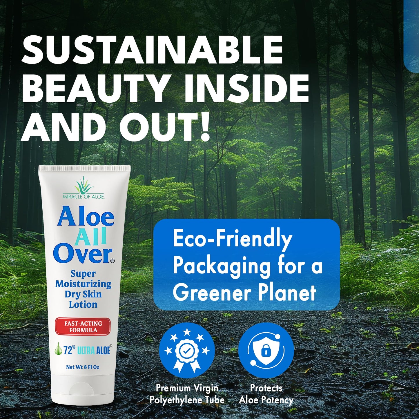 Miracle of Aloe Aloe All Over Super Moisturizing Dry Skin Lotion 8 oz - Made with 72% UltraAloe Aloe Vera Gel. Safe for Everyone: Men, Women