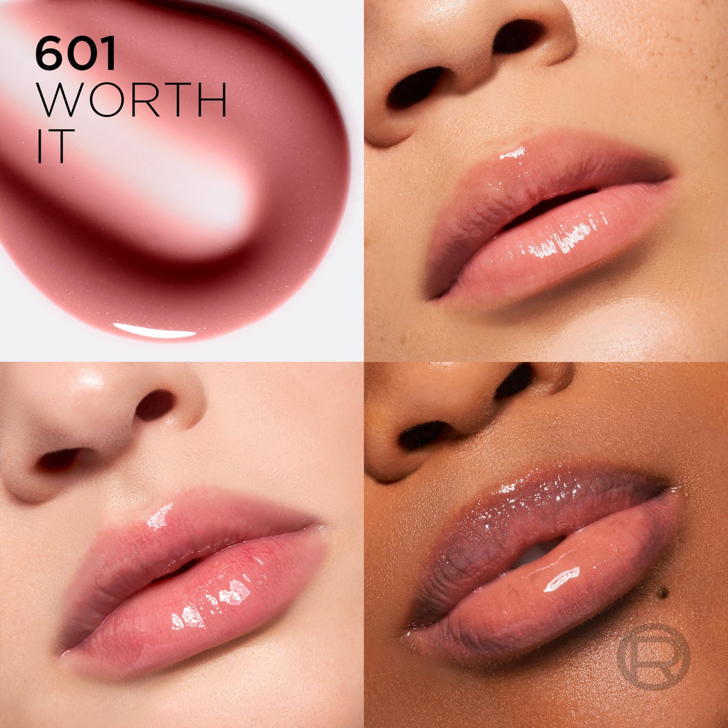 L'Oreal Paris Plump Ambition Hyaluron Lip Oil, 24 HR Lip Gloss with Hyaluronic Acid, Volumizing Formula with Glass-Like Shine, Worth It 601, 0.16 Fl