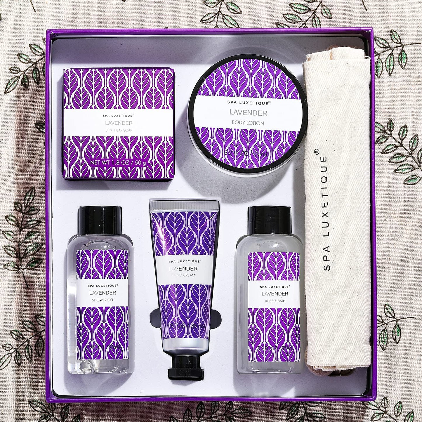 Spa Luxetique Lavender Spa Set, Bath Set for Women Gift, Relaxing Home Spa Kits Includes Body Lotion, Shower Gel, Bubble Bath, Hand Cream, Birthday