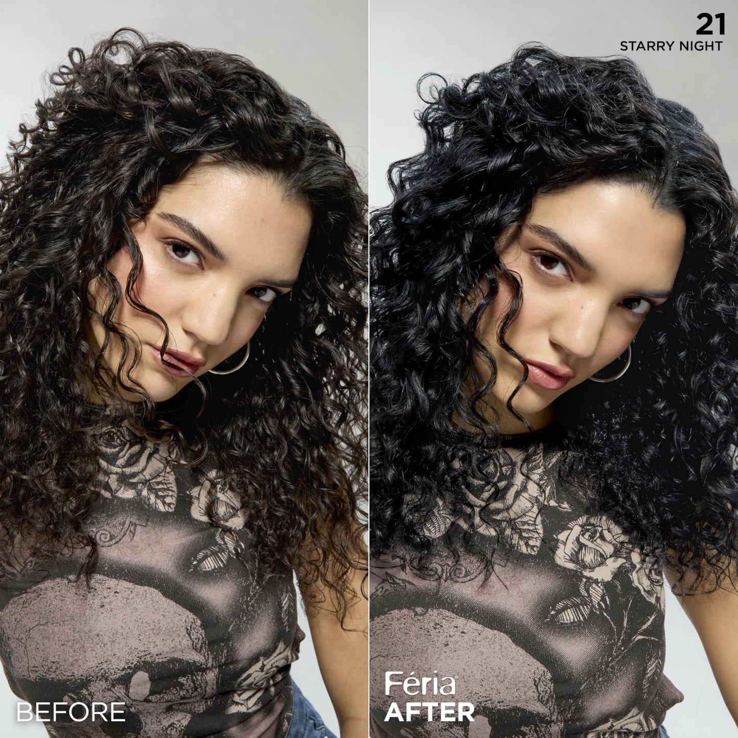 L'Oreal Paris Feria Multi-Faceted Shimmering Permanent Hair Color, 21 Starry Night (Bright Black), Pack of 1 Hair Dye Kit