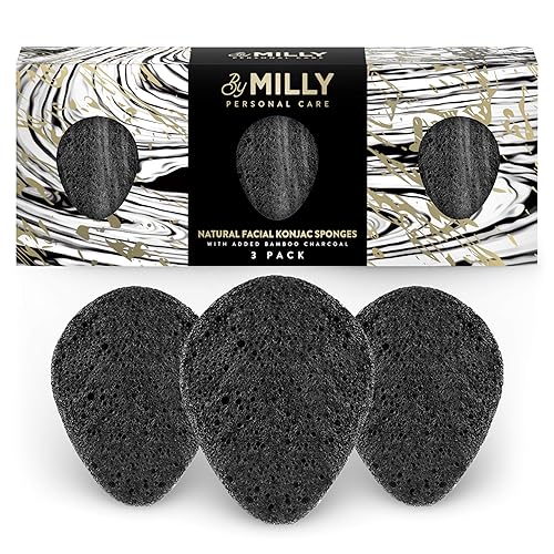Konjac Sponge for Face | All Natural and Reusable | Konjac Facial Sponge with Activated Bamboo Charcoal | Gentle Exfoliating Sponge for Face |