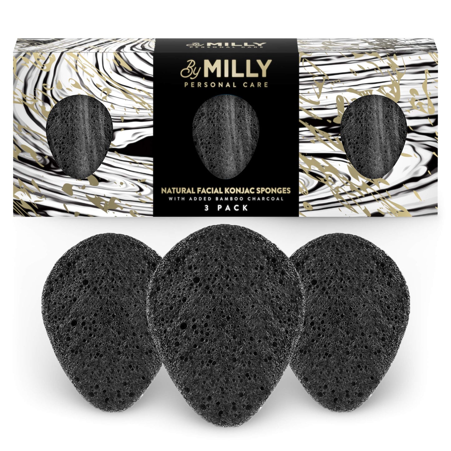 Konjac Sponge for Face | All Natural and Reusable | Konjac Facial Sponge with Activated Bamboo Charcoal | Gentle Exfoliating Sponge for Face |