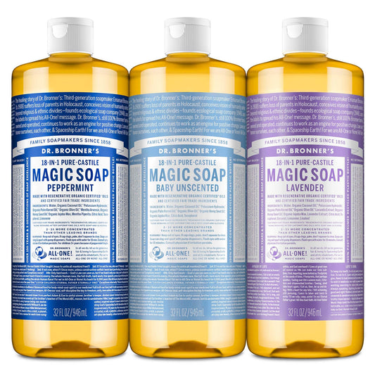 Dr. Bronner's Pure-Castile Magic Liquid Soap Made with Regenerative Organic Oils, Vegan, Concentrated, Body Wash- For Face, Hair, Laundry - 32oz