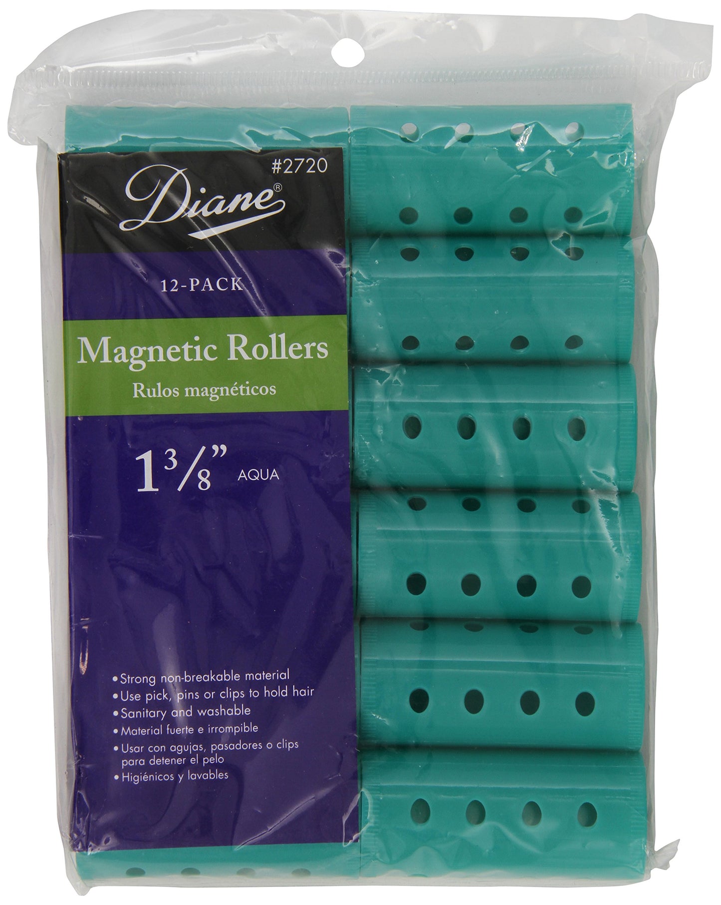Diane Magnetic Hair Rollers, Aqua, 1 3/8 Inch