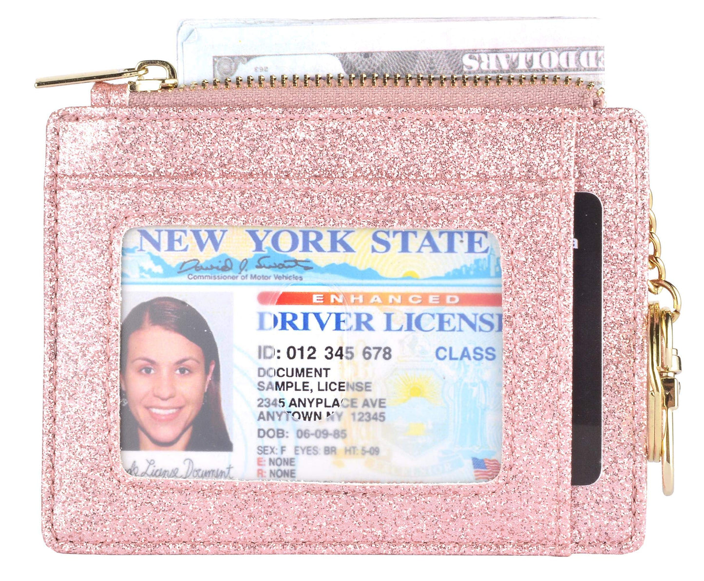 woogwin Slim RFID Credit Card Holder for Women Mini Front Pocket Wallet Purse With Keychain(starRosegold)