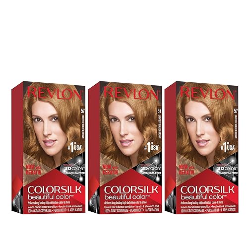 Revlon Permanent Hair Color, Permanent Hair Dye, Colorsilk with 100% Gray Coverage, Ammonia-Free, Keratin and Amino Acids, 57 Lightest Golden Brown
