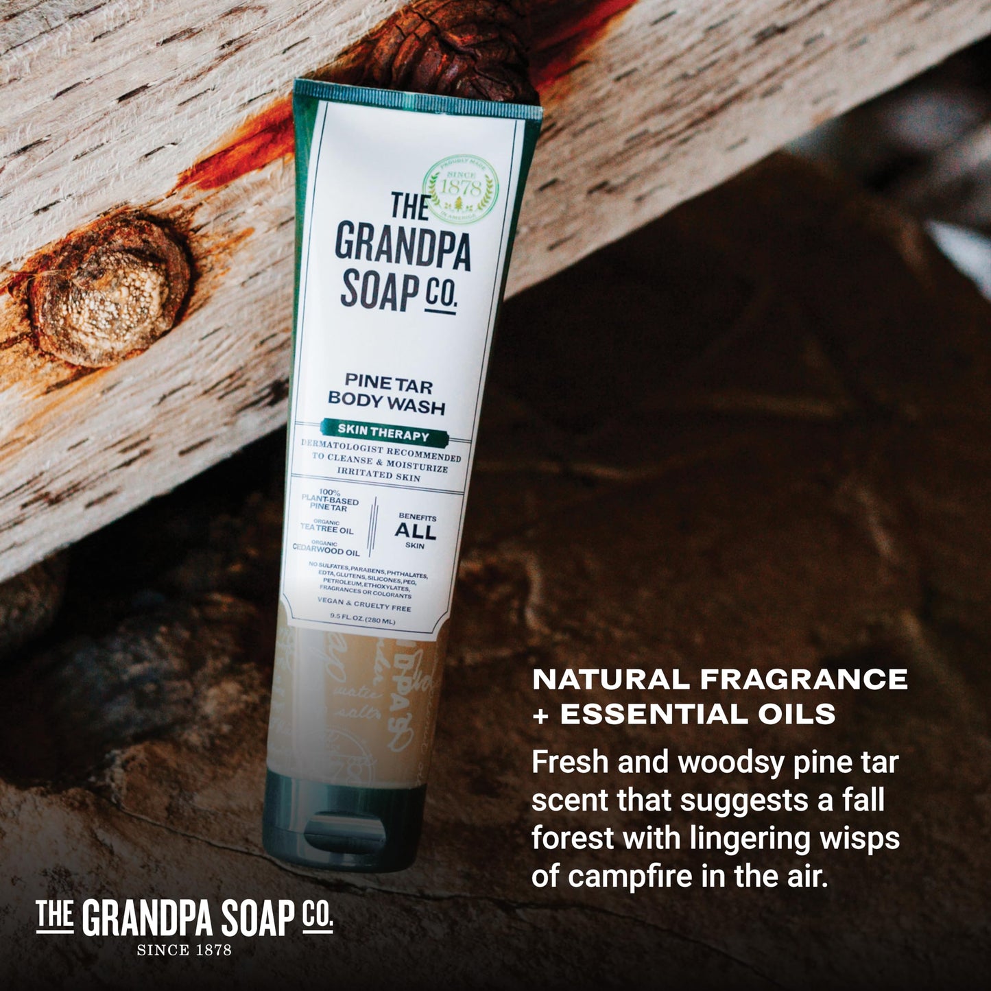 The Grandpa Soap Company Pine Tar Body Wash - Dermatologist Recommended to Cleanse & Moisturize Irritated Skin, Deodorizing Power, With Pine Tar & Tea