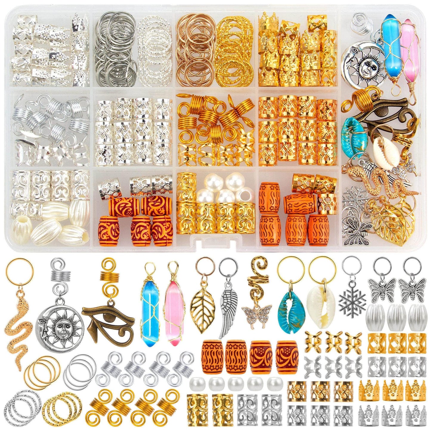 215PCS Hair Beads Jewelry, Dreadlocks Crystal Hair Charms, Ring Hair Accessories, Silver Hair Jewels Pendants,Loc Tube Bead Braid Accessories for Hair