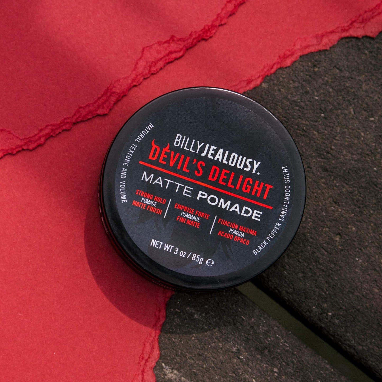 Billy Jealousy Devil's Delight Matte Pomade for Men Adds Volume and Definition, Strong Hold Water-Based Formula with Black Pepper Sandalwood Scent, 3