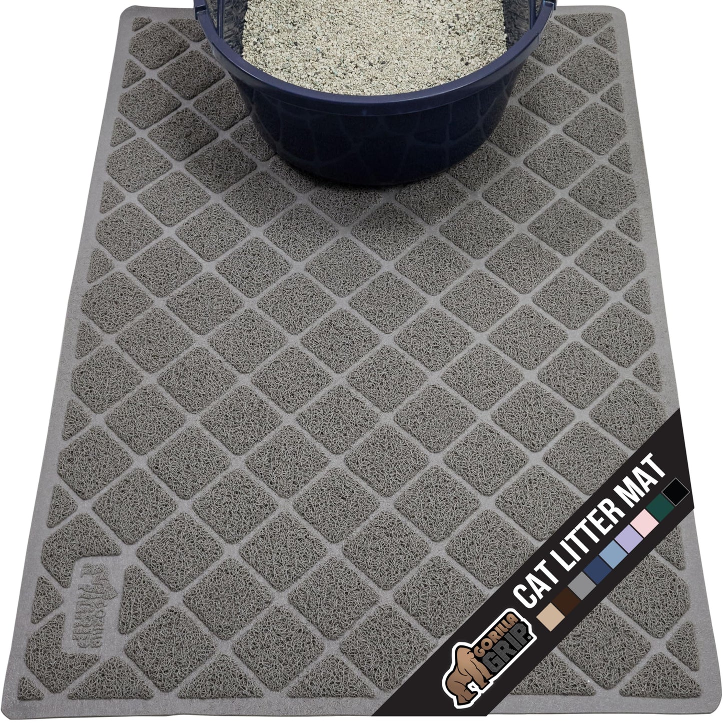 GORILLA GRIP Cat Litter Mat 24x17 – Water Resistant, Traps Litter, Easy Clean, Scatter Control for Indoor Cats, Gray