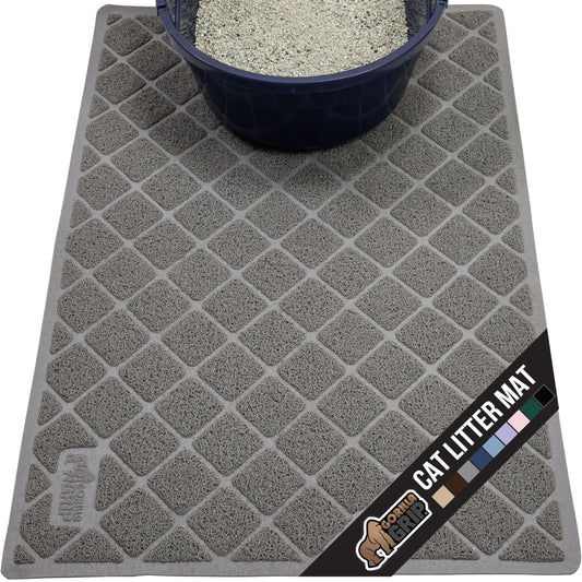 GORILLA GRIP Cat Litter Mat 24x17 – Water Resistant, Traps Litter, Easy Clean, Scatter Control for Indoor Cats, Gray