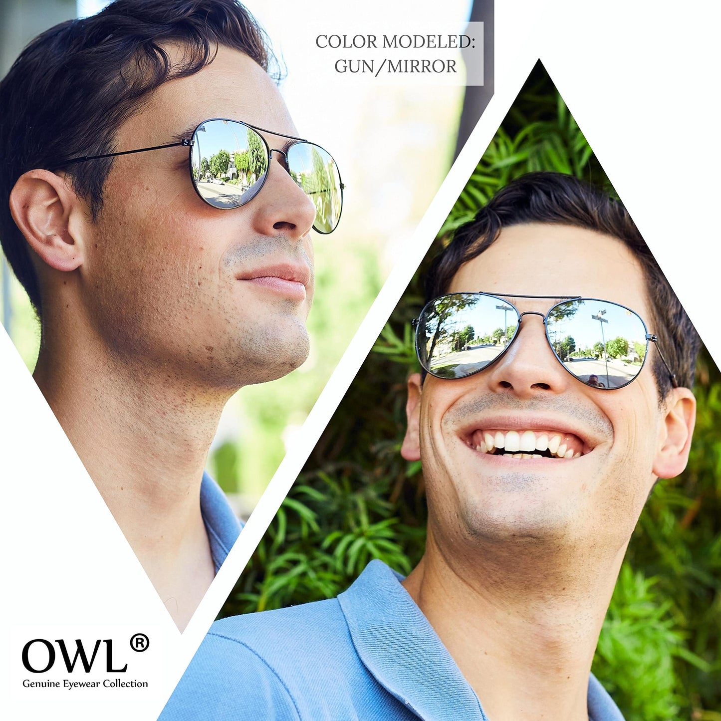 OWL 3 Pack Aviator Style Sunglasses Full Mirror Silver Lens Black Metal Frame