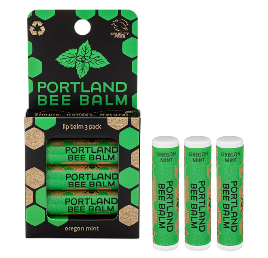 Portland Bee Balm All Natural Handmade Beeswax Based Lip Balm, Oregon Mint 3 Count