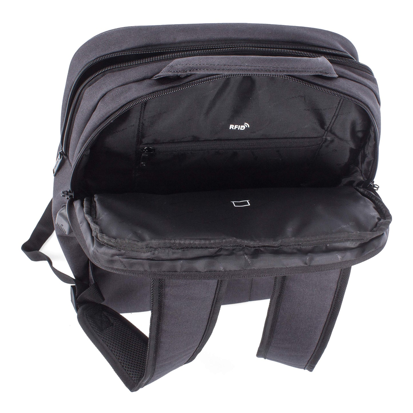 SWISS MOBILITY Cadence 2 Section Business Backpack, Fits Devices Up to 15.6", Polyester, 6 x 6 x 17, Charcoal