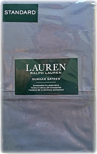 Set of 2 Ralph Lauren Dunham Sateen Standard Pillowcases Charcoal Gray -300 Thread Count 100% Cotton-