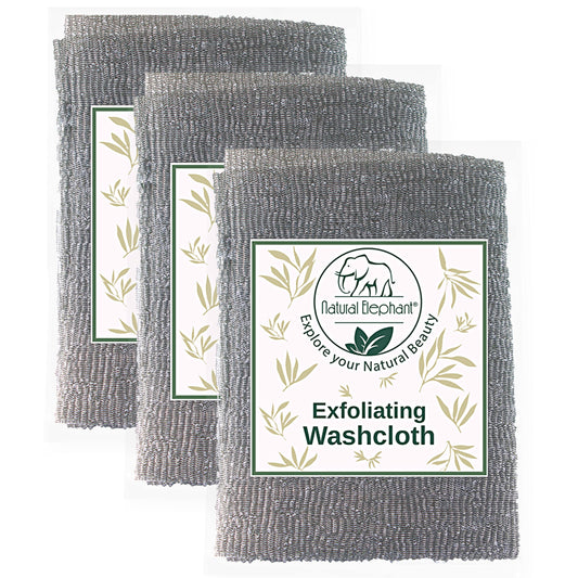 Natural Elephant Exfoliating Washcloth Charcoal Grey Japanese Shower Scrubber for Body (3 Pack (3 Washcloths)) Beauty and Personal Care Natural Elephant