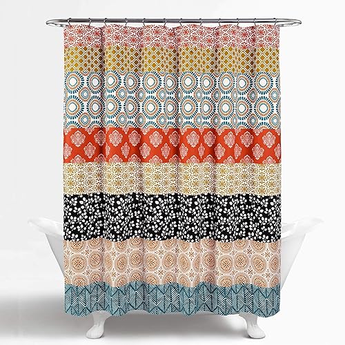 Lush Decor Bohemian Stripe Shower Curtain 72" W x 72" L Turquoise & Orange - Bathroom Curtain - Striped Shower Curtain - Boho Decor - Fabric Shower…