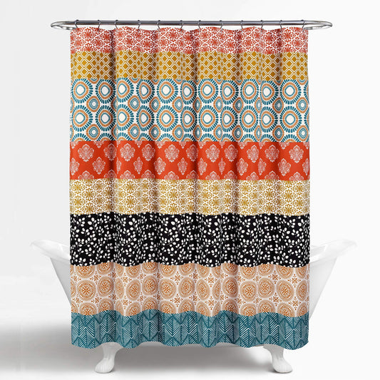 Lush Decor Bohemian Stripe Shower Curtain 72" W x 72" L Turquoise & Orange - Bathroom Curtain - Striped Shower Curtain - Boho Decor - Fabric Shower…