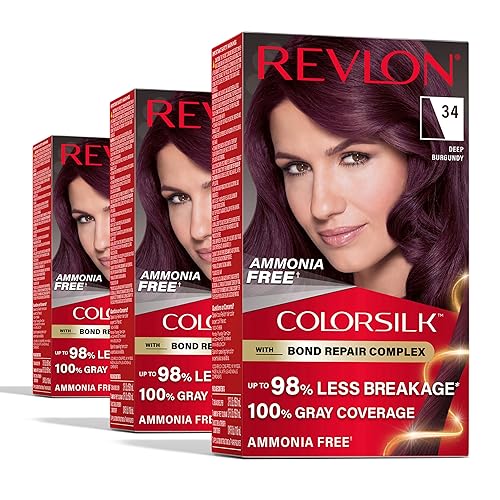 Revlon ColorSilk with Bond Repair Complex, Burgundy Permanent Hair Color, 100% Gray Coverage, Ammonia Free Hair Dye, Vegan Keratin, 34 Deep Burgundy