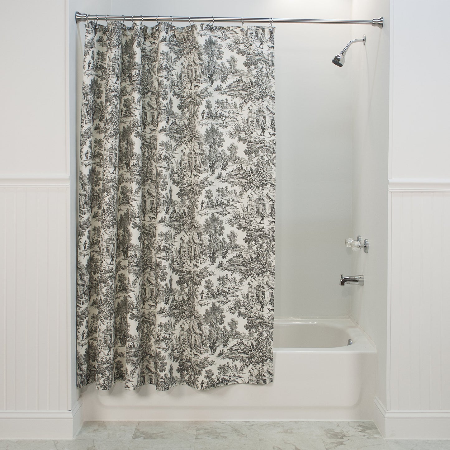 Victoria Park Toile Bathroom Shower Curtain, Black