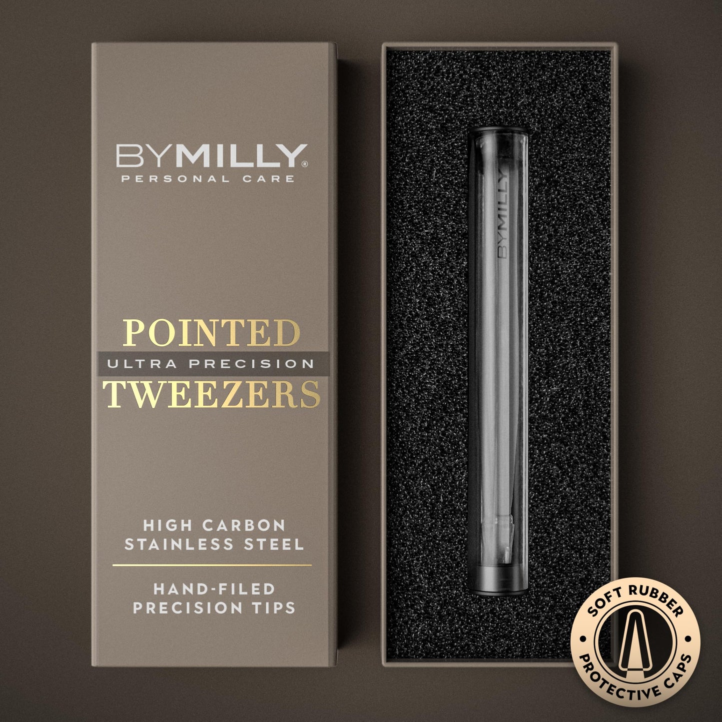 By MILLY Pointed Tweezers | High Carbon Stainless Steel Needle Nose | Fine Point Precision Hair Removal | Perfectly Aligned & Hand-Filed Sharp |