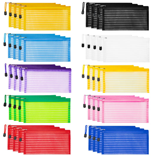 JARLINK 40 Pack Mesh Zipper Pouches – 10 Colors Multipurpose Pencil Bags for School, Office Supplies, Travel Accessories & Cosmetics