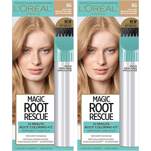 L'Oreal Paris Magic Root Rescue 10 Minute Root Hair Coloring Kit, Permanent Hair Color with Quick Precision Applicator, 100% Gray Coverage, 8G Medium