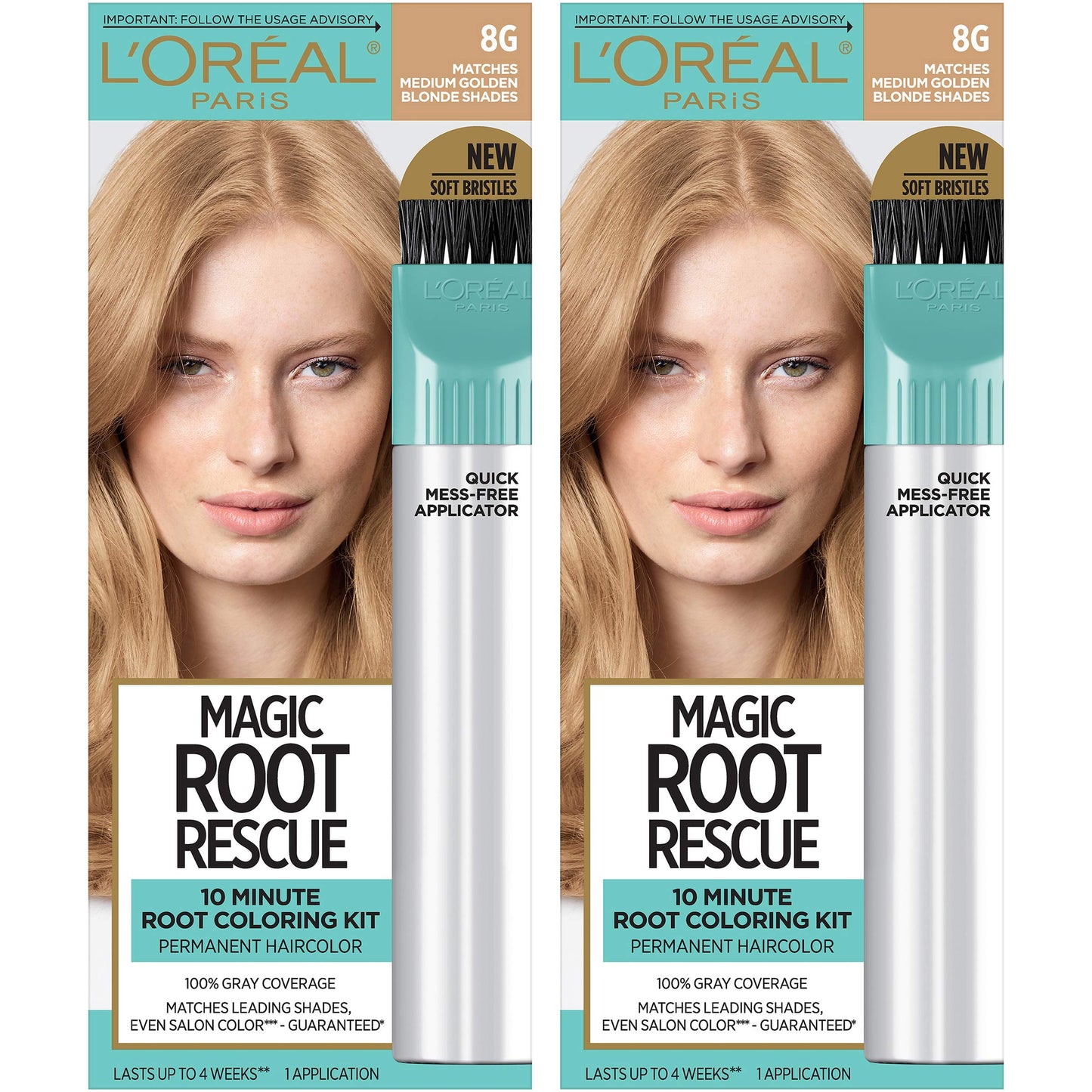 L'Oreal Paris Magic Root Rescue 10 Minute Root Hair Coloring Kit, Permanent Hair Color with Quick Precision Applicator, 100% Gray Coverage, 8G Medium