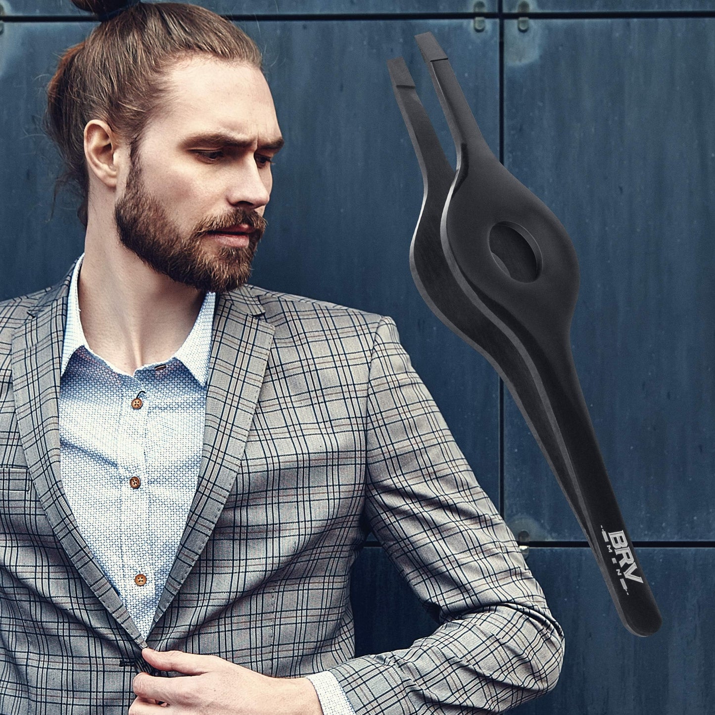 BRV MEN Wide Grip Slant Tweezers | Hand-Filed Slanted Tips for Ultra-Precision | Tweezers for Eyebrows & Nose/Ear/Facial Hair | Professional Tweezers