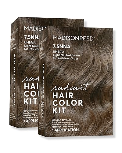 Madison Reed Radiant Hair Color Kit - 7.5NNA Light Neutral Brown (Umbria Brown), 100% Gray Hair Coverage Permanent Hair Dye for Resistant Grays |