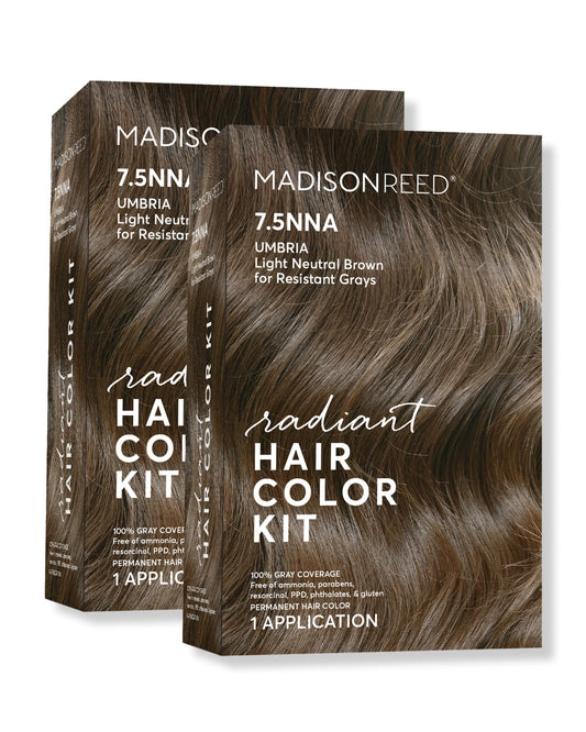 Madison Reed Radiant Hair Color Kit - 7.5NNA Light Neutral Brown (Umbria Brown), 100% Gray Hair Coverage Permanent Hair Dye for Resistant Grays |