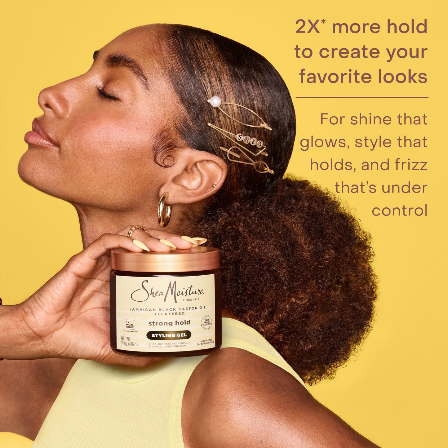 SheaMoisture Strong Hold Styling Gel+Flaxseed Jamaican Black Castor Oil Gives Controlled Style,AllDay Hold,Infused With Castor Seed Oil,SheaButter