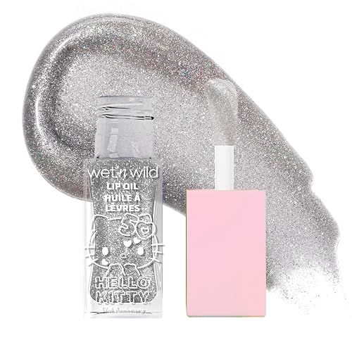 wet n wild Hello Kitty Glitter Lip Oil, New 10 Oil Infused Formula, Warm Apple Pie Lightly Scented, Sparkly Bold Colors, Cruelty-Free & Vegan -
