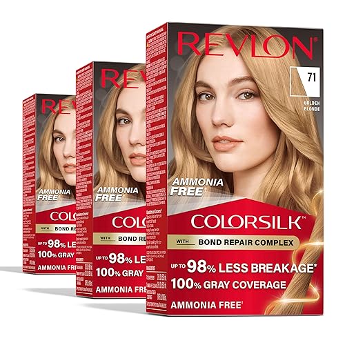 Revlon ColorSilk with Bond Repair Complex, Blonde Permanent Hair Color, 100% Gray Coverage, Ammonia Free Hair Dye, Vegan Keratin, 71 Golden Blonde