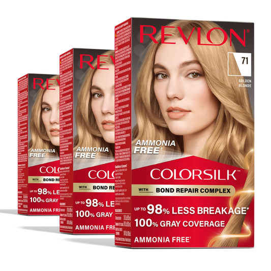 Revlon ColorSilk with Bond Repair Complex, Blonde Permanent Hair Color, 100% Gray Coverage, Ammonia Free Hair Dye, Vegan Keratin, 71 Golden Blonde