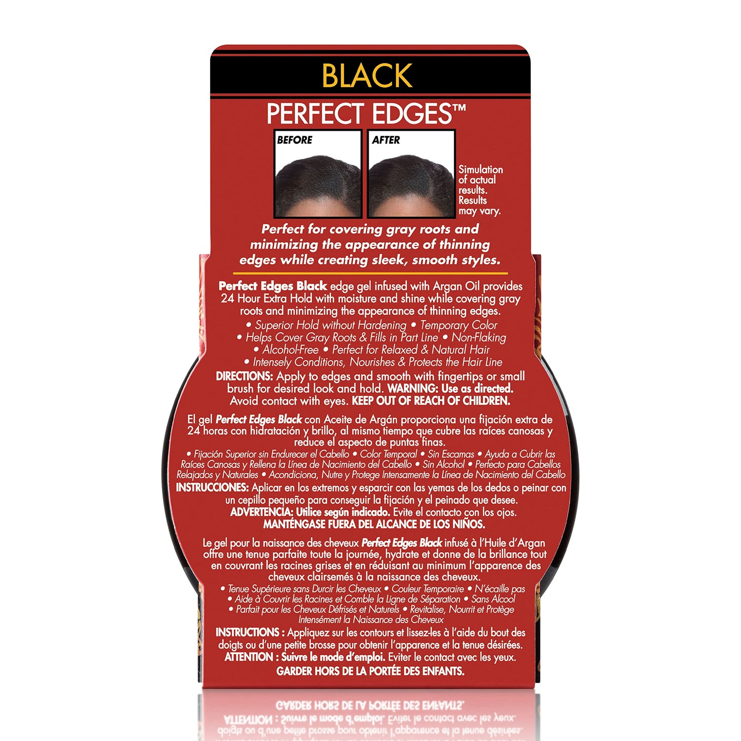 Creme of Nature Perfect Edges™ Black Edge Control Gel, 24-Hour Hold with Gray Coverage and Shine, Non-Flaking Tinted, Argan Oil Edge Tamer, 2.25 oz