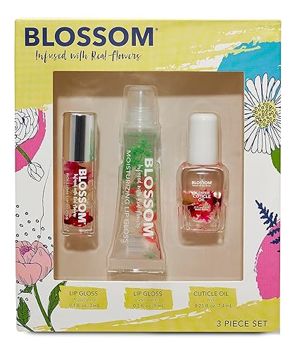 Blossom Scented Roll on Lip Gloss, Moisturizing Lip Gloss Tubes, Hydrating & Strengthening Scented Cuticle Oil with Real Flowers, 0.55 fl oz./19.4mL