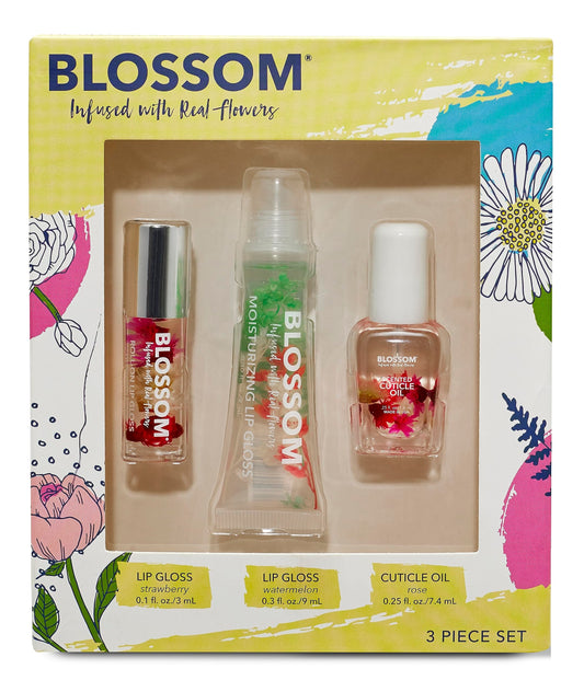 Blossom Scented Roll on Lip Gloss, Moisturizing Lip Gloss Tubes, Hydrating & Strengthening Scented Cuticle Oil with Real Flowers, 0.55 fl oz./19.4mL