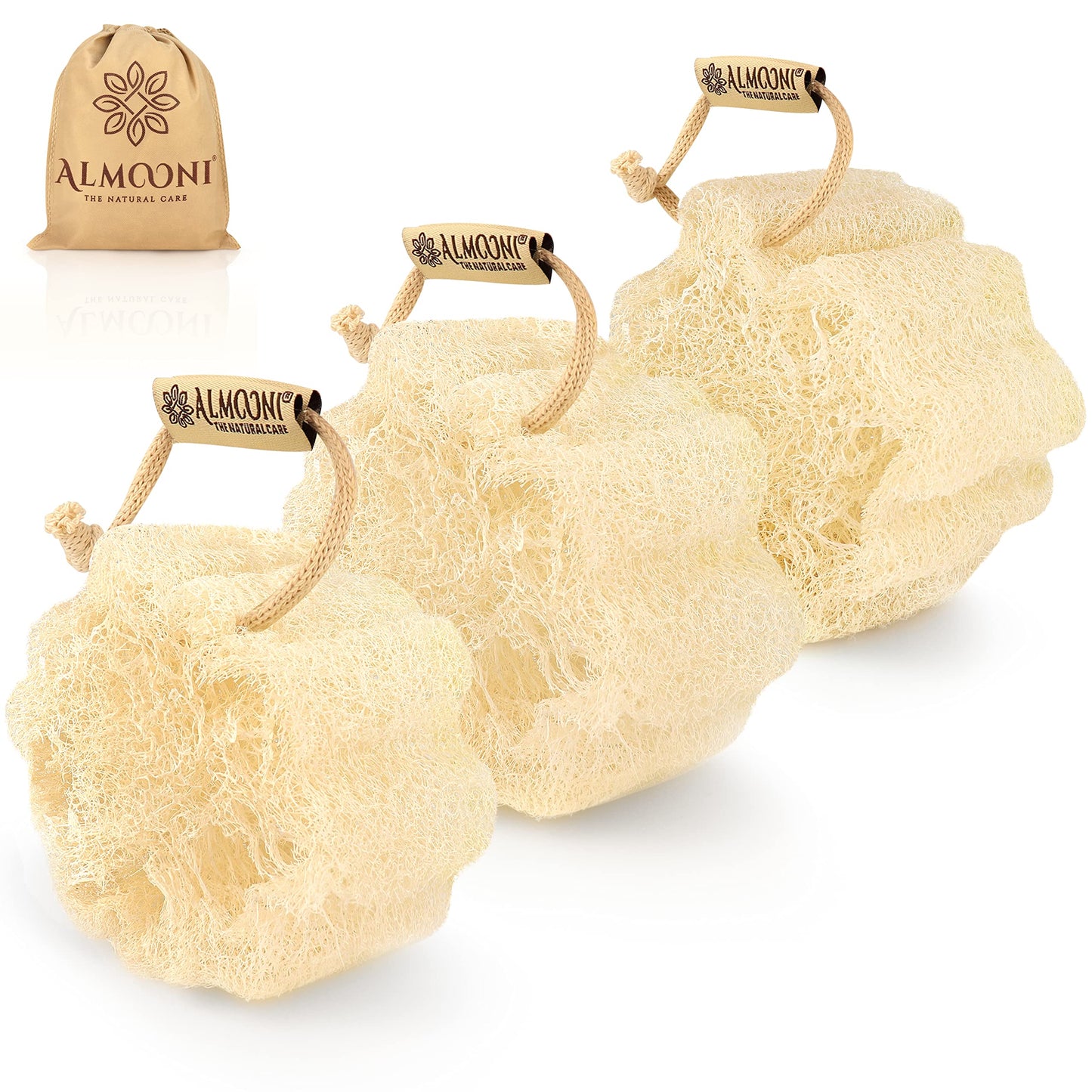 Almooni Mini Natural Loofah Sponge - Real Egyptian Shower Exfoliating Loofah - Small Loofah Scrubber for The Perfect Grip - 3 Count(1 Pack)