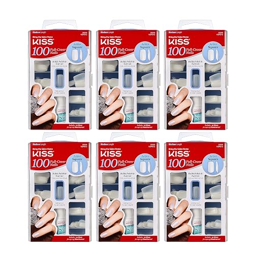Kiss 100 Full Cover Nails Active Square (Pack of 6) Beauty & Personal Care KISS