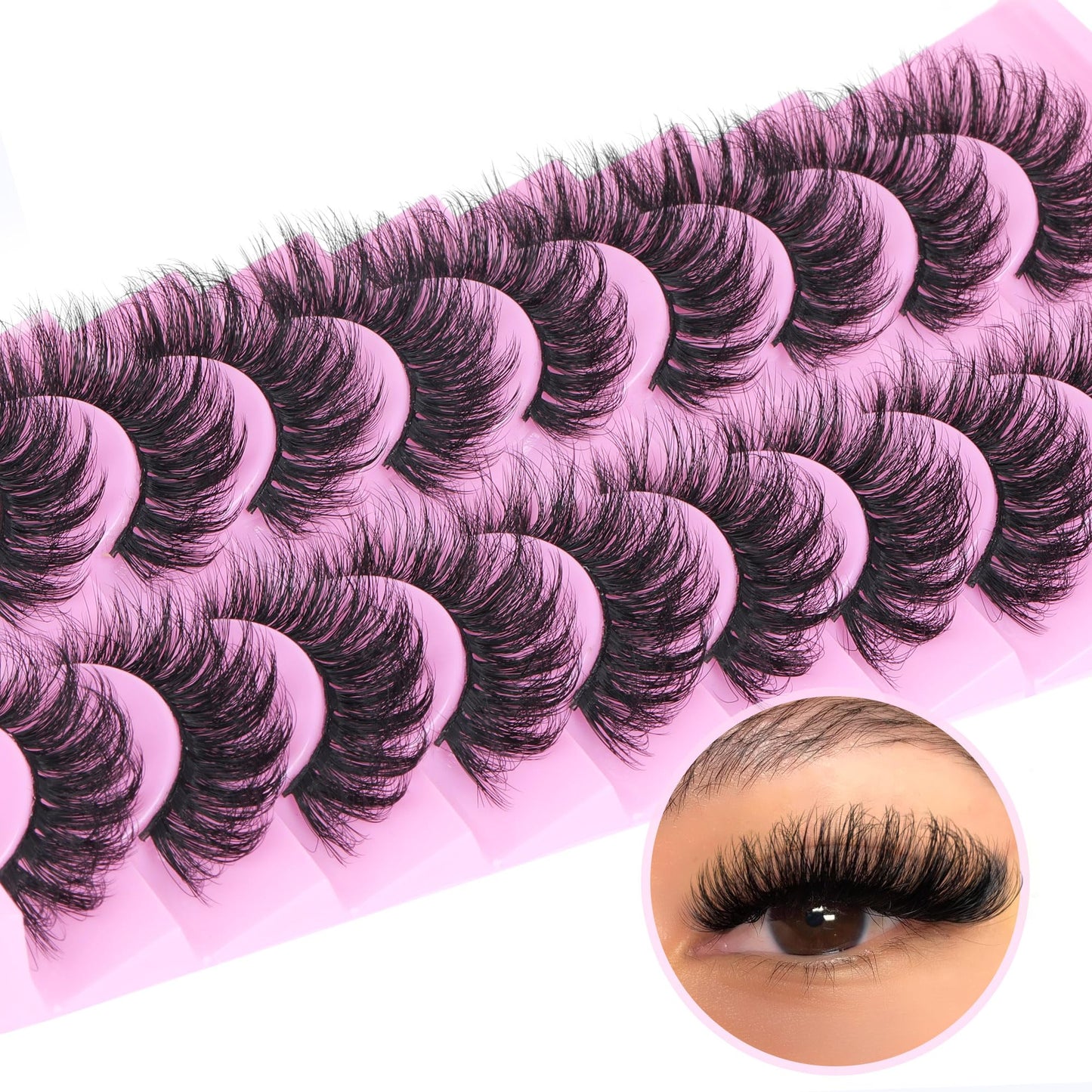 Wispy False Eyelashes Mink Lashes Natural Look Cat Eye Lashes Pack 10 Pairs Fake Eyelashes Like Extensions 5D Volume Strip Lashes 18mm Mink Eyelashes Beauty and Personal Care TNFVLONEINS