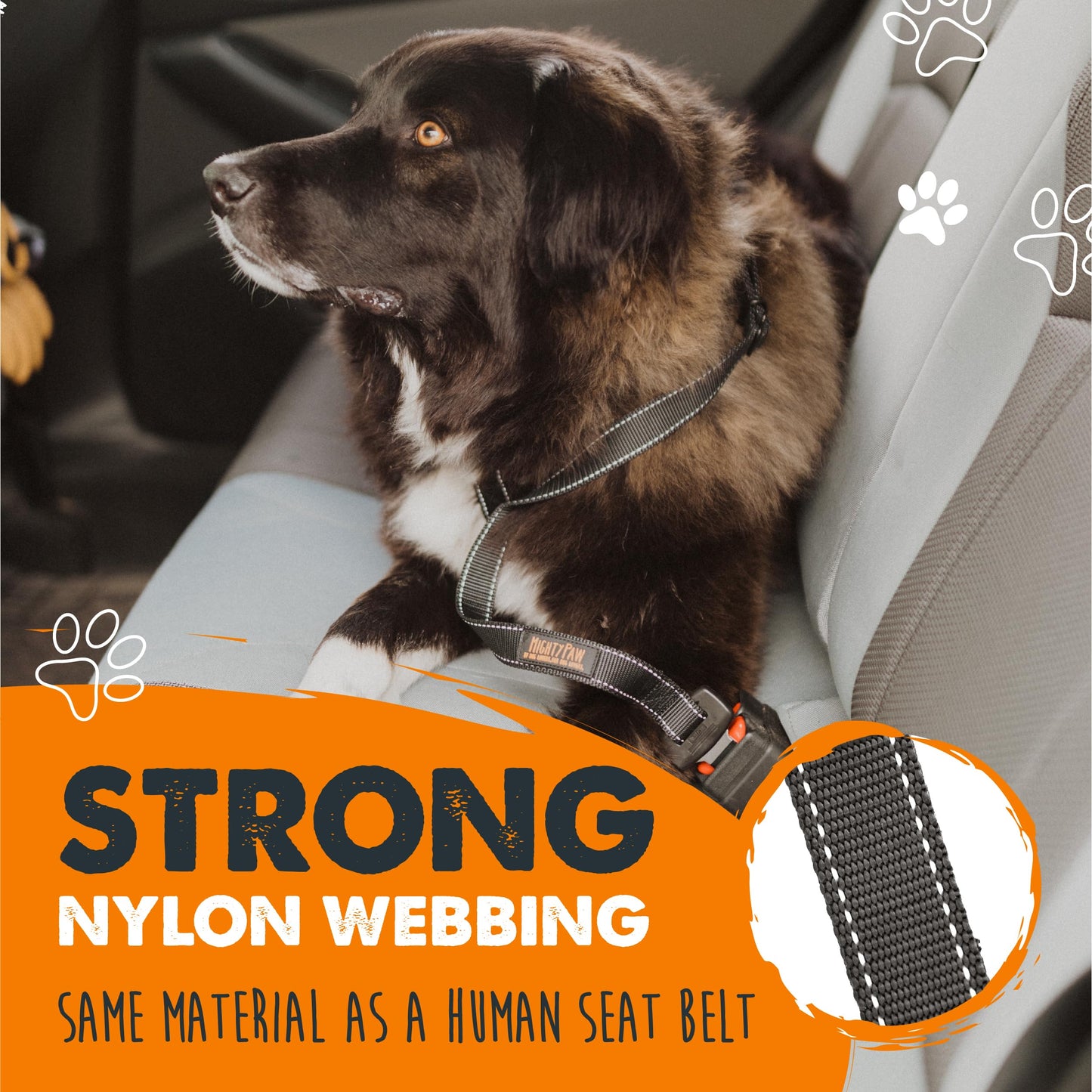 Mighty Paw Dog Seat Belt for Car – Heavy-Duty, Adjustable with Aviation Grade Aluminum Carabiner, Ensures Safe, Distraction-Free Driving for All Pet Sizes