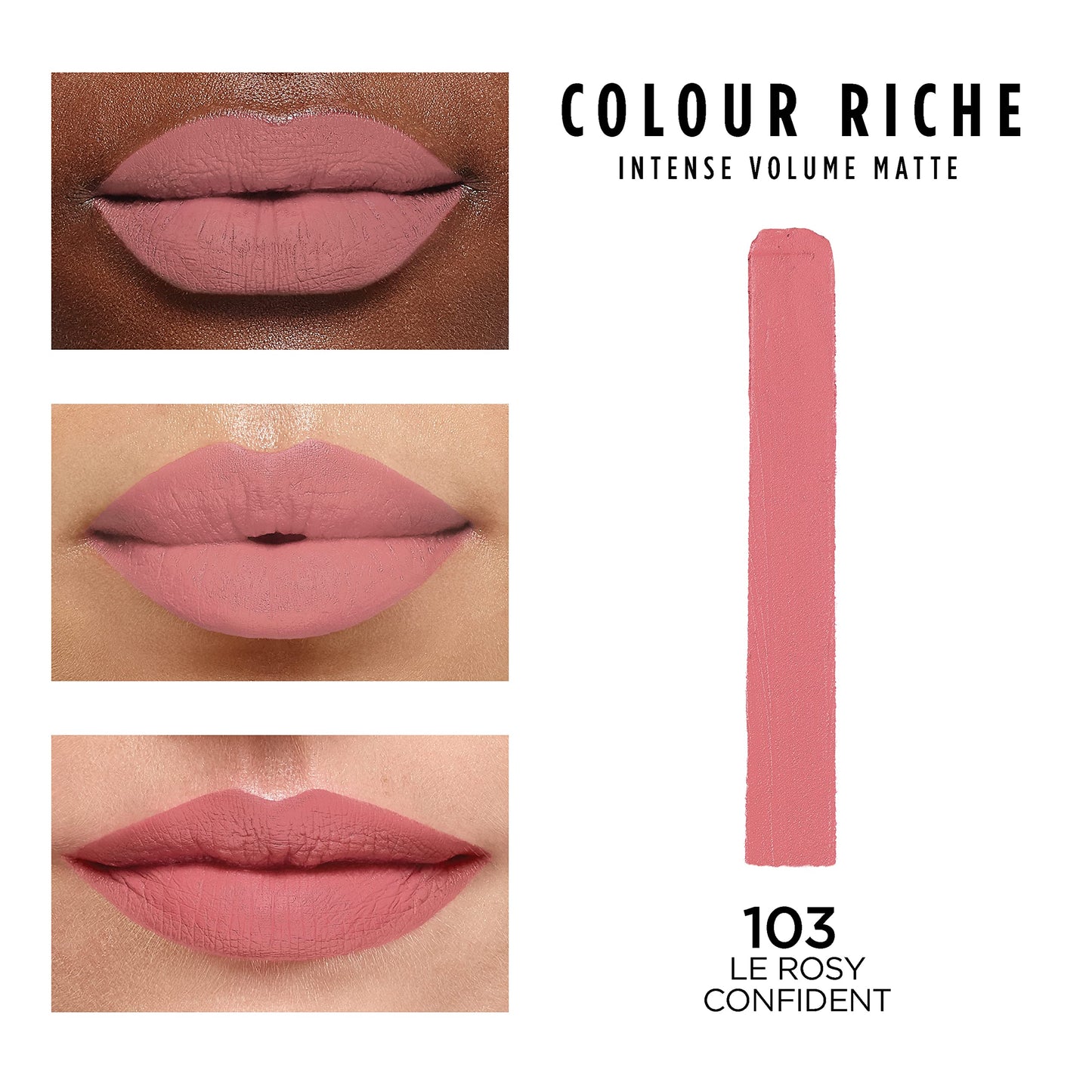L'Oreal Paris Colour Riche Intense Volume Matte Lipstick, Lip Color Infused with Hyaluronic Acid for up to 16hr All Day Comfort, Le Rosy Confident,